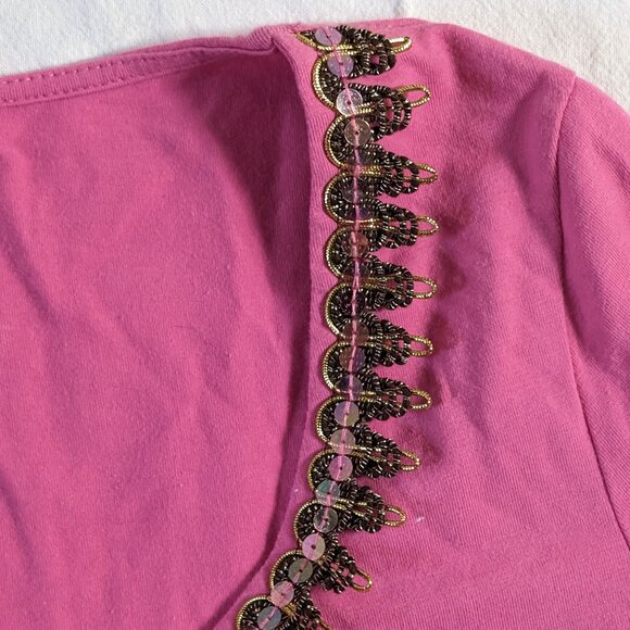 JONES NEW YORK SIGNATURE WOMEN'S PULL OVER PINK SHIRT SIZE MEDIUM NECK BLING TOP - Picture 6 of 16
